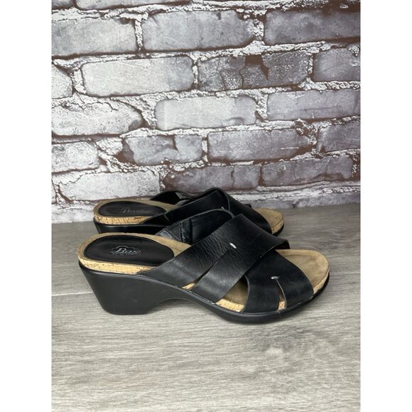 G.H. Bass & Co. MaryAnn Black Leather Wedge Slip On Sandals Women Sz 8M US/39EU - Picture 3 of 16